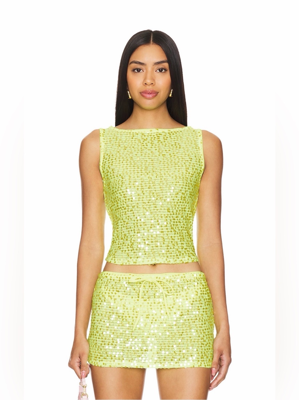 Lovers + Friends Erin Sequin Crop Tank and skirt set! Lime green